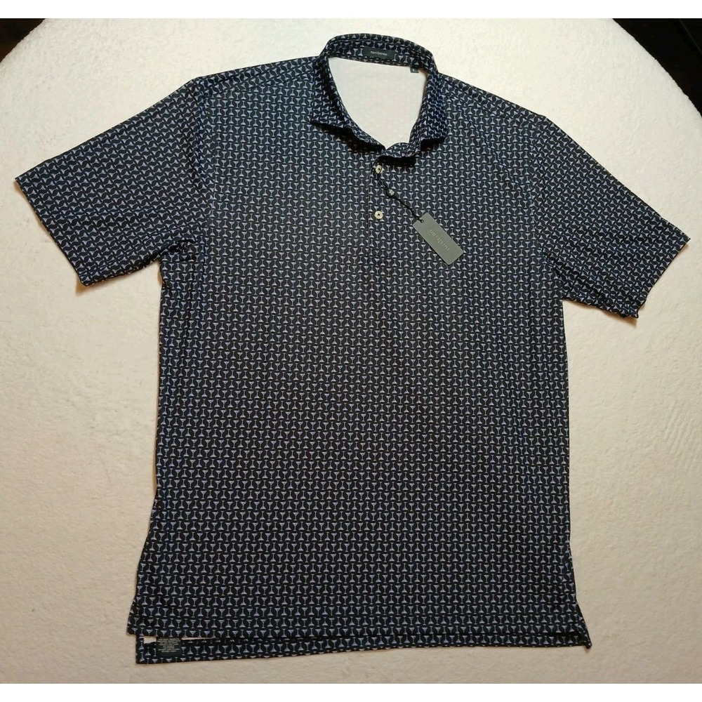 Turtleson Barron Performance Polo Shirt Mens L Large Black Martini Glass Print